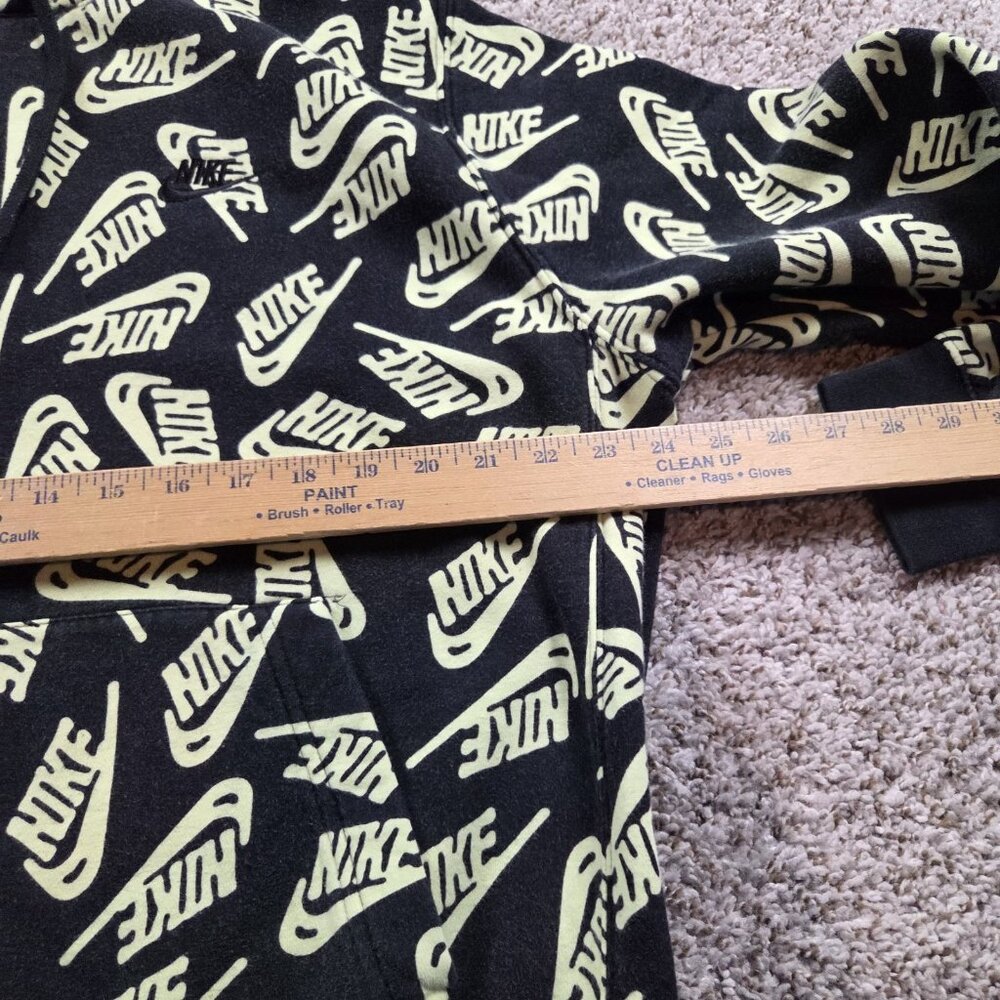 Nike Hoodie Mens Large Black Yellow Neon All Over Print Logo Pullover Fleece - Picture 4 of 8